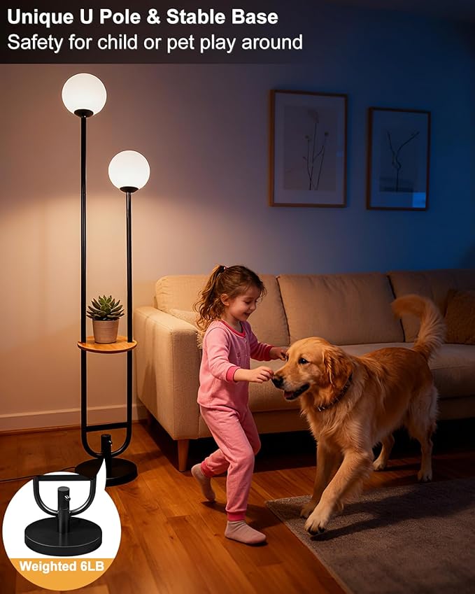 63IN Black Floor Lamp, Modern Mid Century Globe Standing Lamps with 3000K LED Bulbs Candle Holder Style Unique Vintage Tall Floor Lamp for Living Room/Wedding
