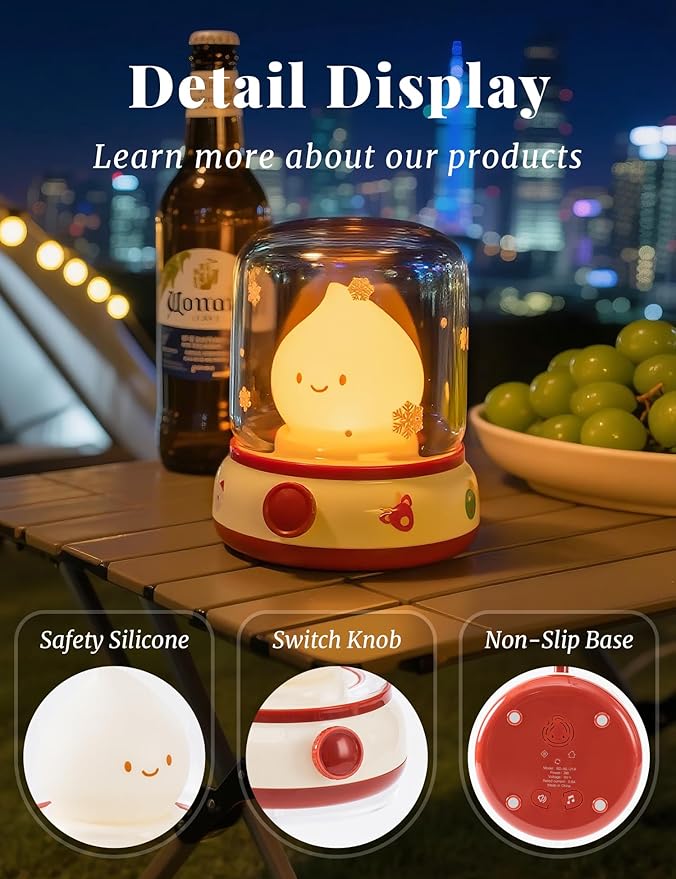 Christmas Night Light Music Box for Kids, Cute White Noise Machine Gift, Dimming, Rechargeable Portable Small Table Lamp, Best Idea for Christmas Gift Decoration