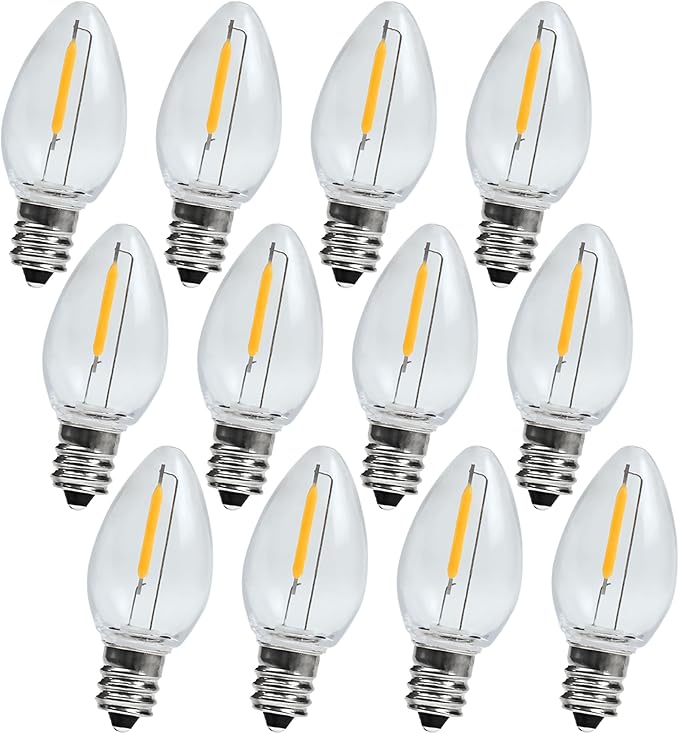 Night Light Bulb – C7 E12 LED Bulbs – Candelabra, 0.6 Watt Equivalent 7W Incandescent Bulb, Warm White 2700K, Window Candles & Chandeliers Replacement Bulb, 12 Pack