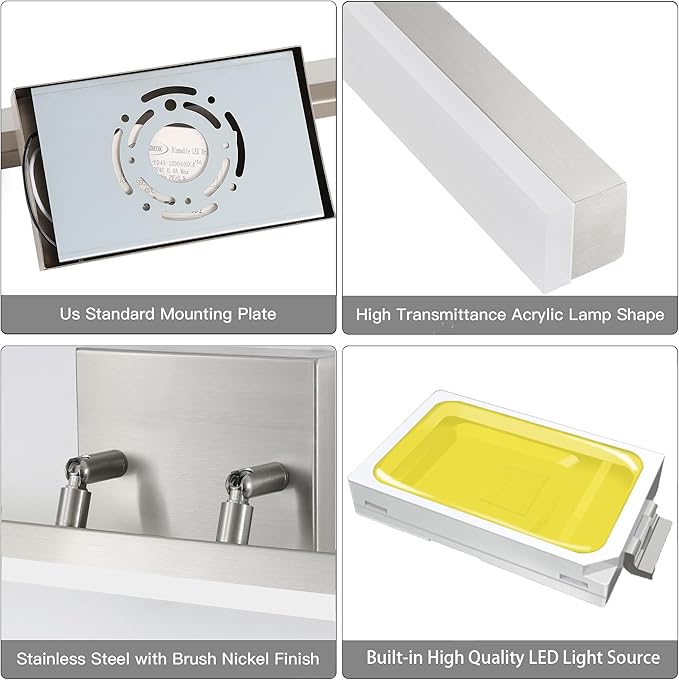 48 inch LED Modern Bathroom Vanity Lighting Fixtures Over Mirror, Brushed Nickel Adjustable Makeup Vanity Light Bar Dimmable 46W 5000K Cool White