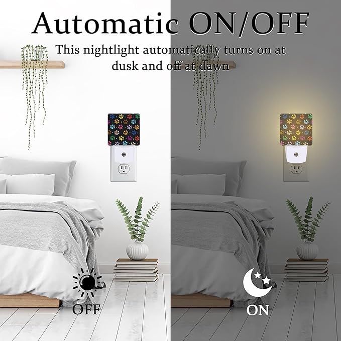 Colorful Paw Prints Night Light Plug into Wall, Animal Footprints Dusk to Dawn Night Light Plug in,0.5w Energy Saving Sleep Friendly NightLight for Kids Boys Girls Home Decor