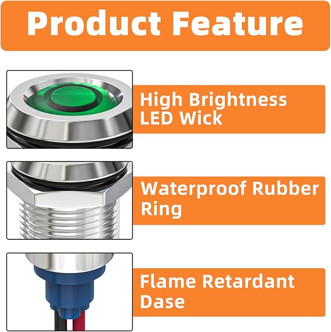 GASHER 5 PCS Energy Saving Indicator Light, LED Light 12V/24V/110V 20mA Panel Mount Light, Mounting Hole Size 12mm(1/2 inch) Green LED (110V)