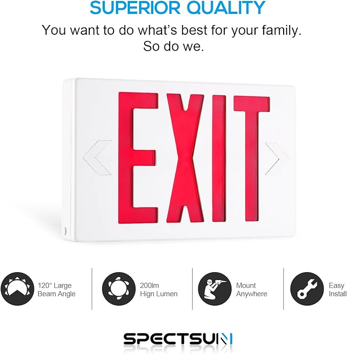 SPECTSUN 4 Pack Led Exit Sign with Battery Backup, Hradwired Red Exit Light LED - 4 Pack, Lighted Exit Sign Bulb/Exit Combo Light/Battery Exit Sign/Lighted Exit Sign Battery Powered