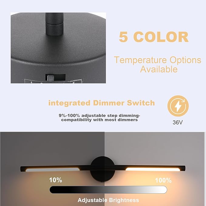BONLICHT 36 Inch Flush Mount Modern Vanity Lighting Fixture 2700K/3000K/4000K/4500K/5500K, 20W 350°Rotatable Dimmable LED Bathroom Linear Wall Light Bar Indoor Bath Sconce Picture Display Lighting