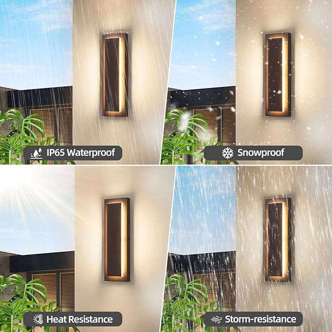 15.7 Inches Brown Modern Outdoor Wall Lights,Long Exterior Lighting Fixtures,Led Sconces Indoor,Long Wall Sconce,Porch Patio Front Door Wall Light Fixture,Waterproof 3000K 12W 1 Pack