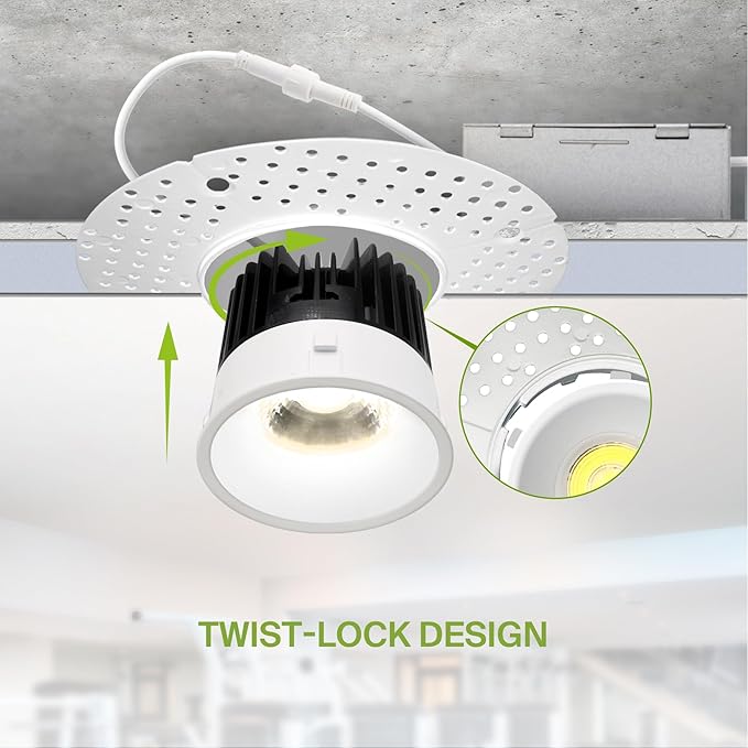 ASD Trimless LED Recessed Lighting 4 Inch, 15W 120-277V Dimmable Commercial Lights with J-Box, 5 CCT 2700K-5000K, CRI 90+, IC Rated, ETL, Energy Star, White
