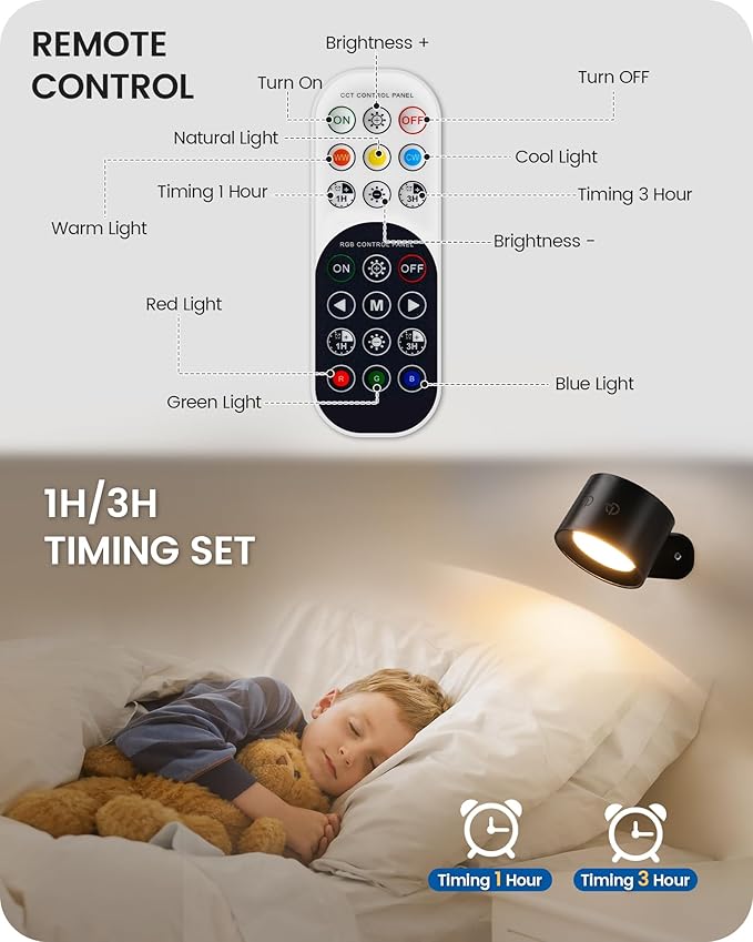Battery Operated Wall Sconces 4 Pack, Rechargeable Wall Sconce with Remote Control, 3 Color Temp & 3 RGB & Dimmable, Wireless Wall Mount Light for Hallway, Bedroom, Black B02YBP406