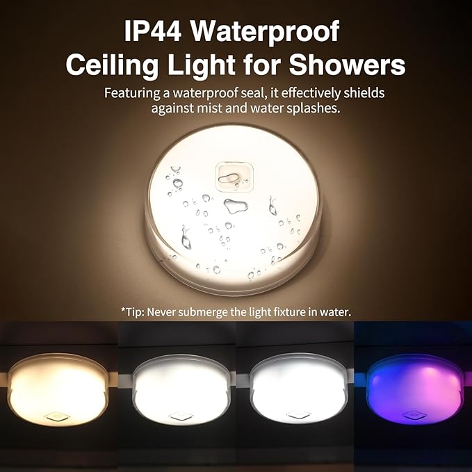 Shower Lamp Waterproof Lights for Inside Shower LED Bathroom Shower Lights Lamp with Wireless Rechargeable Mood Lighting Stick-On Closet Light for Bathtub Spa Ambiance Remote Control(2-Pack)