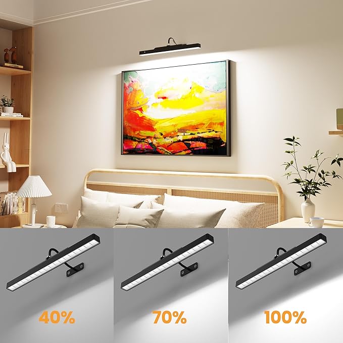3Pack Picture Light Battery Operated, 16in Picture Light for Wall, 5000mAh Cordless Wall Lights with Controller,Art Light with Dimmable Cordless for Wall Painting,Frame, Portrait, Dartboard- Black