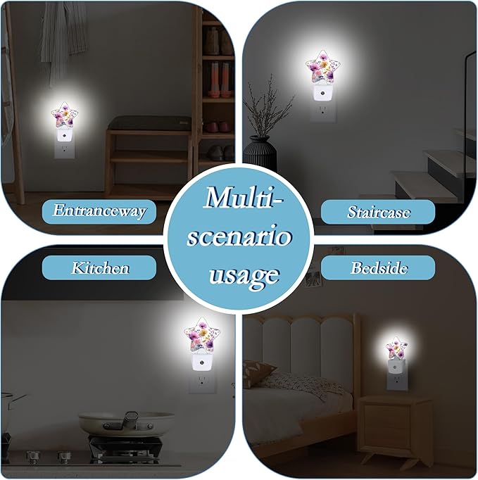 Watercolor Vintage Flowers Night Light,Plug-in Wall Led Night Lights Decor for Boys Girls Room,Dusk to Dawn Sensor Wall Lamp for Bedroom/Bathroom/Hallway,0.5w