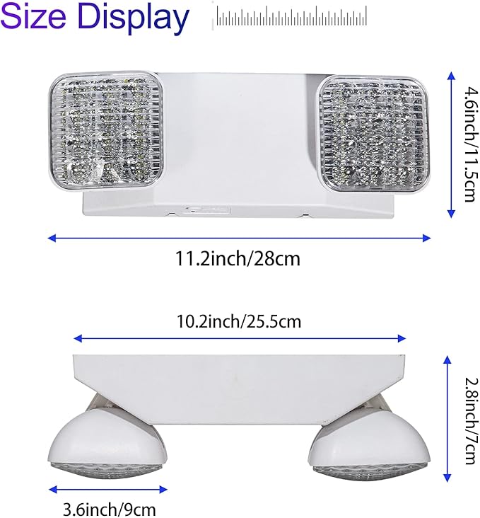 TANLUX LED Emergency Lights with Battery Backup, Two Head Adjustable Commercial Emergency Lights, UL Listed, AC 120/277V, Hardwired Emergency Exit Light Fixtures for Business - 4 Pack(White)