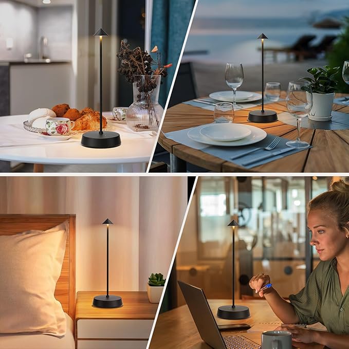 Cordless Table Lamps Rechargeable, 6000mAh LED Battery Operated Desk Lamp, Portable Outdoor Waterproof Touch Stepless Dimmable Wireless Table Light for Dining Restaurant Home Patio (Black-1PC)