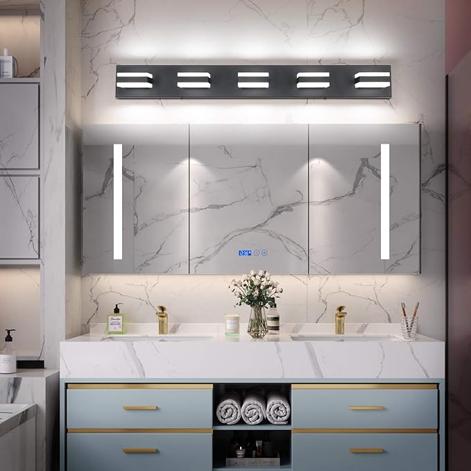 SOLFART Black 5 Light Bathroom Vanity Lights Over Mirror LED Modern Vanity Lights for Bathroom 5 Lights