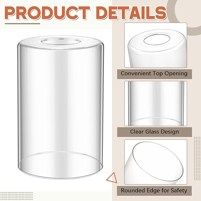 3 Pcs Clear Glossy Glass Shade Replacements for Pendant Light Fixtures Glass Lamp Shade Cover, 1-5/8 Inch Fitter E26 Base, 4"w x 6"h, Replacement Lamp Globe for Chandelier Wall Sconce