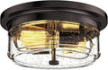 Black Flush Mount Ceiling Light Fixtures, 2-Light Ceiling Mount for Farmhouse with Seeded Glass Lampshade, Industrial Flush Mount Light Fixture Farmhouse for Hallway, Kitchen, Entryway and Foyer
