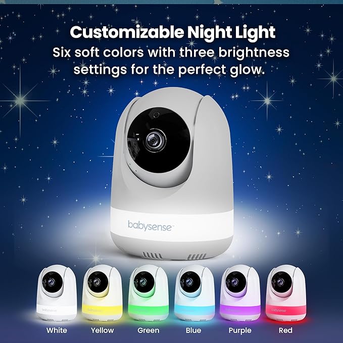 Babysense Full HD 5.5" Split Screen Baby Monitor with 2 Cameras, 6-Color Night Light, White Noise, Sound & Light Machine, 20-Hour Battery, Hack-Proof Non-WiFi Secure Connection