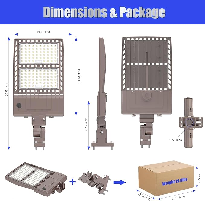 BBESTLED 400W LED Parking Lot Light with Dusk to Dawn Photocell Outdoor Lighting Arm Mount 56000LM IP65 UL & DLC Commercial Shoebox Pole Lights for Street Stadium Tennis Court 5000K (100-277VAC Input)