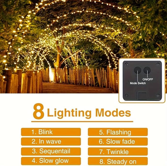 Solar String Lights for Outside, 33FT 100 LED Outdoor Solar Fairy Lights Waterproof 8 Modes, Xmas Tree Light for Patio Garden Party Backyard Wedding Holiday Decor, Warm White