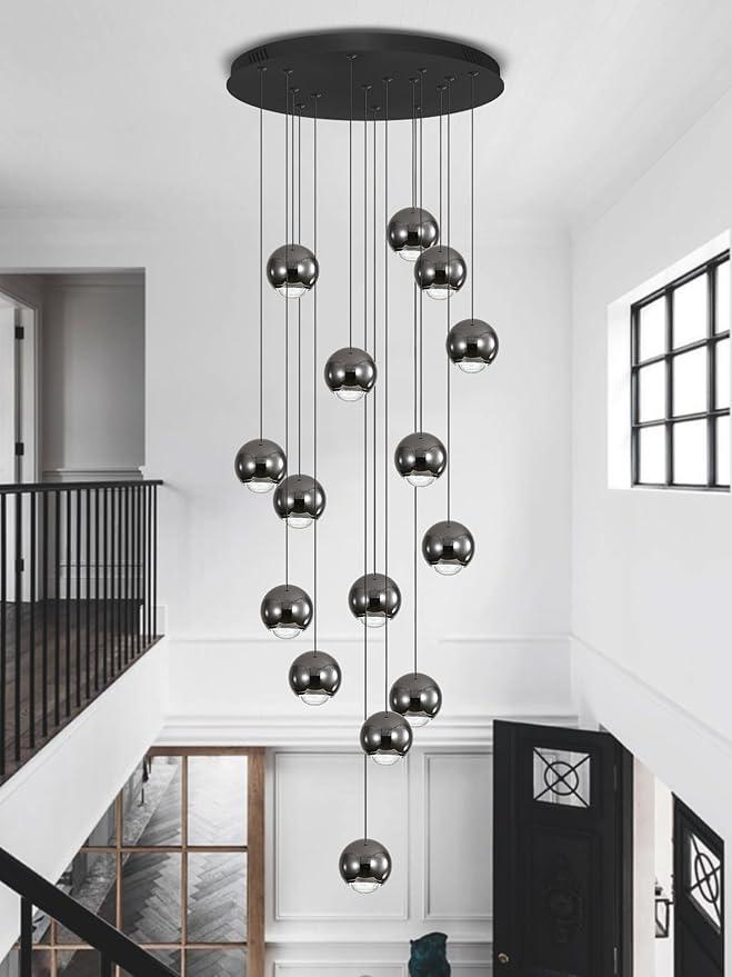 Staircase Chandelier Modern Crystal Pendant Light Large Chandeliers for High Ceilings Crystal Raindrop Chandelier High Ceiling Light for Living Room Stair Entryway Hallway Foyer D24''xH118''