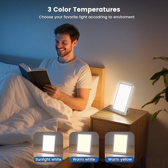 10000 Lux Light Therapy Lamp - 3 Color Modes, Slim Portable Design, Memory Function & Touch Control, Sunlight Lamp for Home Office, Wall Mountable Therapy Light.