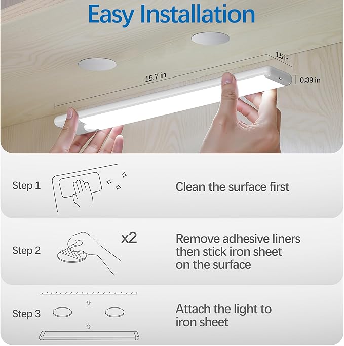 70-LED Motion Sensor Under Cabinet Lights, Magnetic Rechargeable Under Counter Closet Lighting, Wireless Light Bar Stick-On, 2-Pack, Cool White