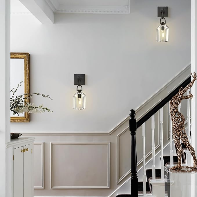 Botanist Cloche Crystal Wall Sconce, Modern Black and Crystal Bathroom Wall Sconces, Indoor Luxury Decorative Lighting Wall Sconce for Bedroom/Hallway/Stairs,Dimmable LED Included
