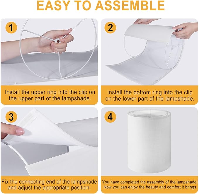 Tall Lamp Shade, 10" Top X 10" Bottom X 13" High Large Drum Lampshade for Table Lamps Floor Lamp, White Line Fabric Lamp Shade, Easy Assembly Replacement Lampshades