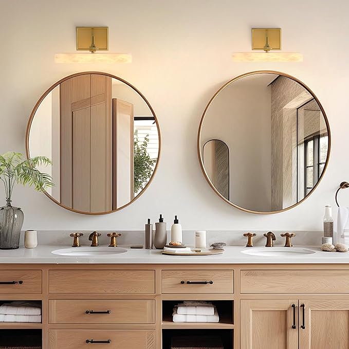 12" Alabaster Picture Light, Gold Hardwired Wall Sconce Bathroom Mirror & Paintings, Adjustable Vanity Light Natural Alabaster LED Light Fixture for Hallway Bedroom Living Room