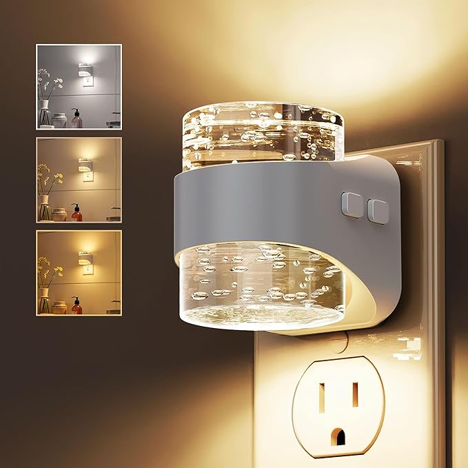 L LOHAS LED Night Light, 3CCT Bubble Night Lights Plug into Wall,3000K/4000k/5000K Adjustable Night Light,Dimmable Nightlights with Dusk to Dawn Sensor for Rooms Bathroom Hallway