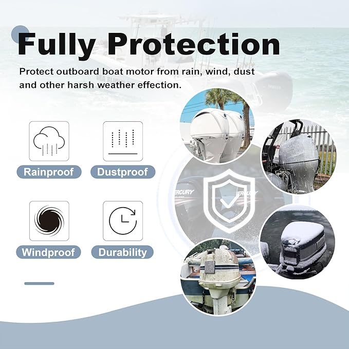 Explore Land Waterproof 600D Heavy Duty Outboard Motor Cover - Full Size Boat Engine Covers Fit for Motor 50-115 HP, Tan