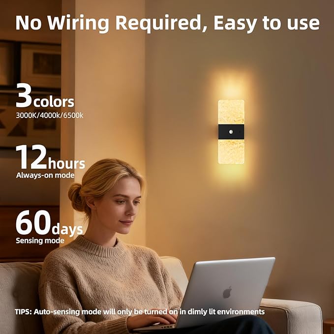 Magnetic Wall lamp Without Wiring,USB Charging Modell,Human-Sensing Ambient Night Light，led Wall lamp，No Wiring Required (Oval Style - Yellow cave Stone)