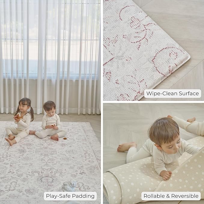 Baby Care Soft Rug (Prestige, Ikat - Tebriz) 98'' x 59'' Original One-Piece Reversible Rollable Waterproof Play Mat for Infants, Babies, Toddler, and Kids