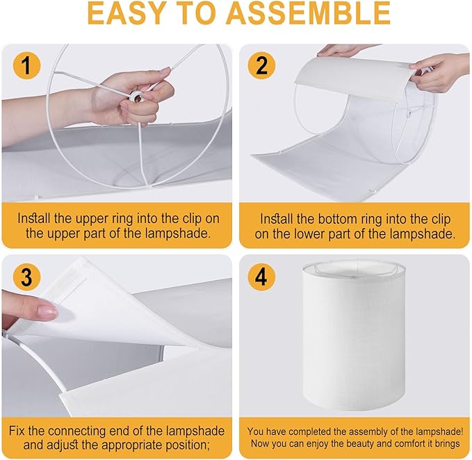 Tall Lamp Shades Set of 2, 10" Top X 10" Bottom X 13" High Large Drum Lampshades for Table Lamps Floor Lamp, White Line Fabric Lamp Shades, Easy Assembly Replacement Lampshades
