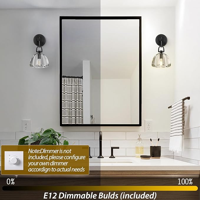 Modern Crystal Dome Wall Sconce,Black Bathroom Wall Sconce,Vanity Sconce Light Fixture for Luxury Bedroom/Living/Hallway/Stairs,ETL Certified,Dimmable LED Included