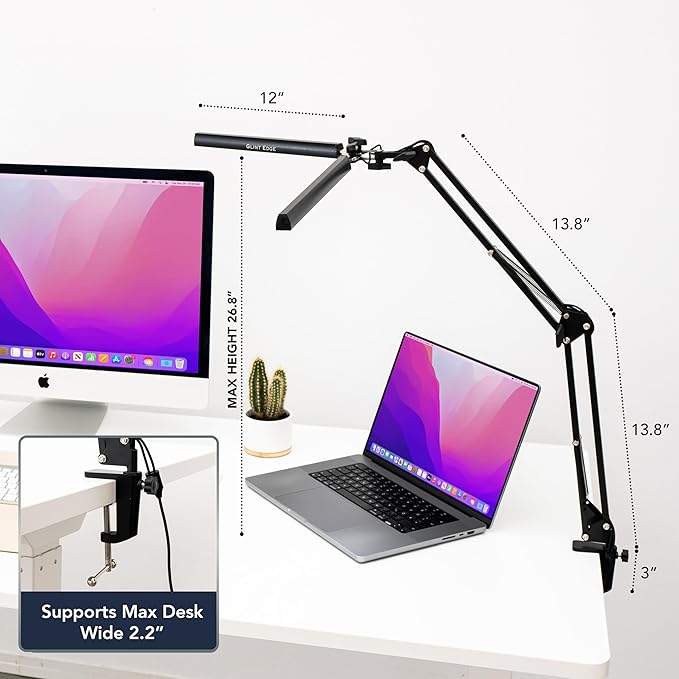Double Head LED Desk Lamp, Ultra-Wide Coverage for 72" Workspaces, Eye-Caring, 360° Adjustable, Stepless Dimming, Remote Control, 10 Brightness Modes, 3 Color Temperatures, Energy Efficient