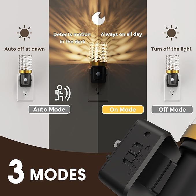 L LOHAS LED Motion Sensor Night Light, 2 Pack Motion Activated Night Lights Plug into Wall, Dimmable Modern Nightlight 0-100LM, 180°Rotatable Plug in Crystal Nightlights for Bathroom Hallway Adults