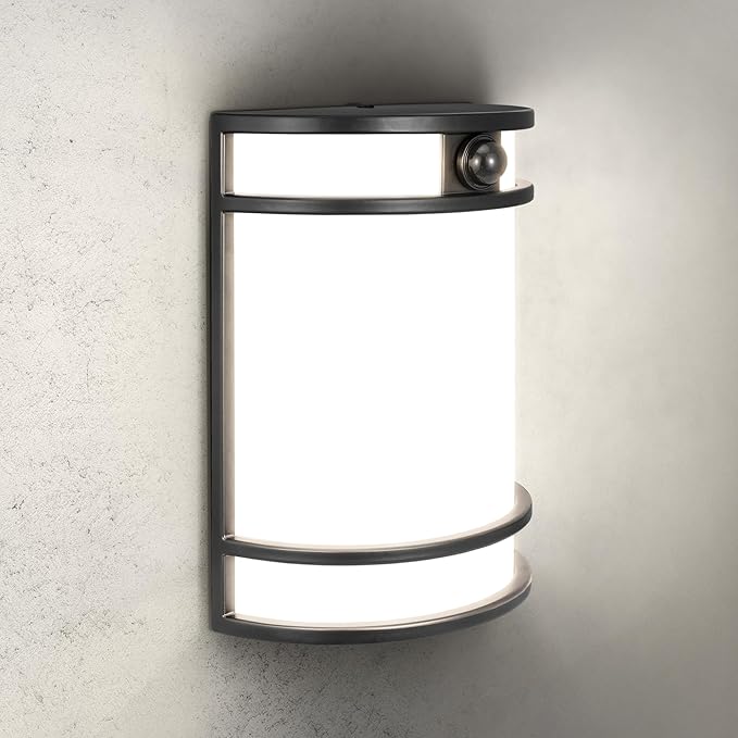 ASD 10 Inch LED Outdoor & Indoor Wall Mount Light Fixture with Motion Sensor - Black Wall Sconce Lighting - 15W 120-277V 3000K 4000K 5000K Adjustable Exterior Lights - Front Door & Patio - ETL