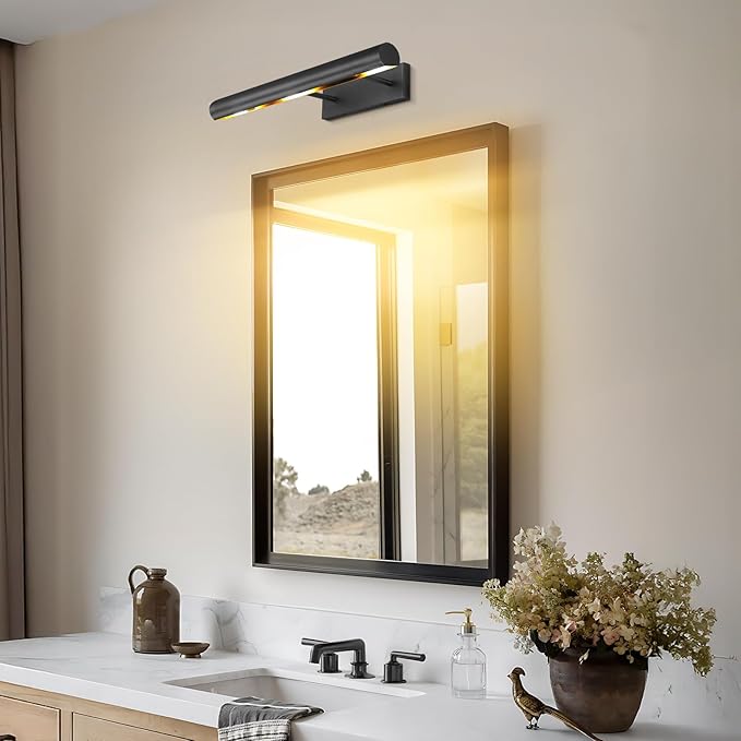 Black Picture Light, 18inch Hardwired Picture Lights, Rotatable Picture Lights for Wall, Picture Frame Lights for Pictures, Linear Art Light for Wall Painting Display Artwork,Bathroom