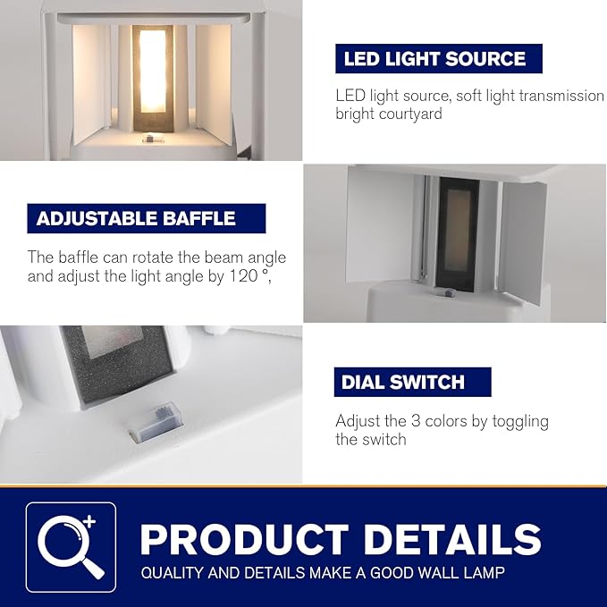 15W 2Pack Led White Outdoor Wall Sconces Light Fixtures Modern Exterior/Interior Waterproof Porch Wall Mounted Lighting Outside Wall Lamps for Garden Shop Yard Patio Home Entryway Park Staircase