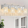Modern 4-Light Vanity Light with Crystal Glass Shade - Chrome Bathroom Light Fixtures Over Mirror