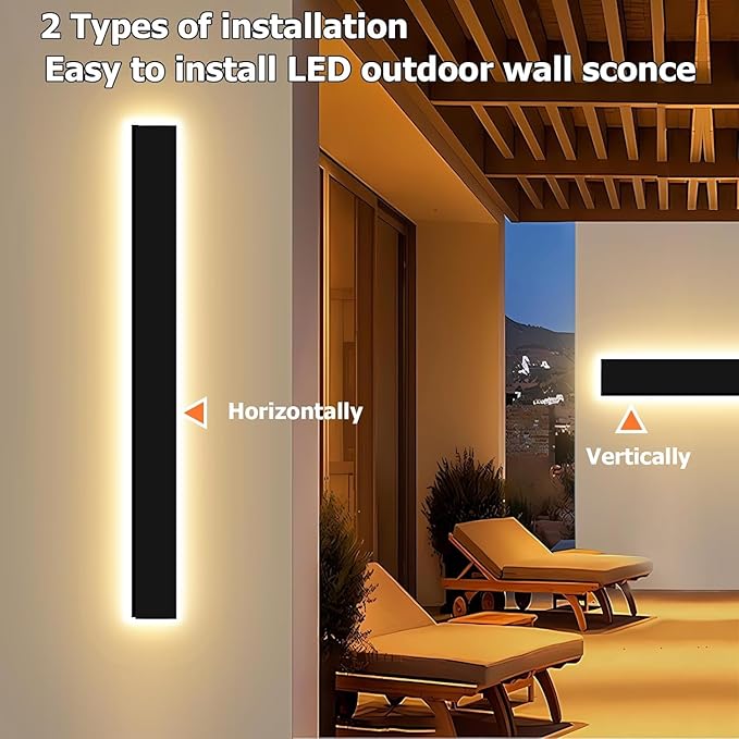 24in Modern Outdoor Lights Fixture,4.33in Wide Dimmable Exterior Wall Lights for Garage and Front Door,Long Outdoor Wall Sconce IP65 Waterproof,Black LED Outdoor Entrance Lighting