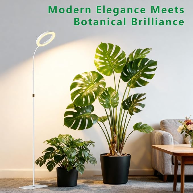 Full Spectrum Grow Light with Stand for Indoor Plants, Floor Plant Light, 6/12/18H Timer, 3 Color Modes, Adjustable Height 16.5–68in, for Large Plants & Home Décor(1 Head,White)