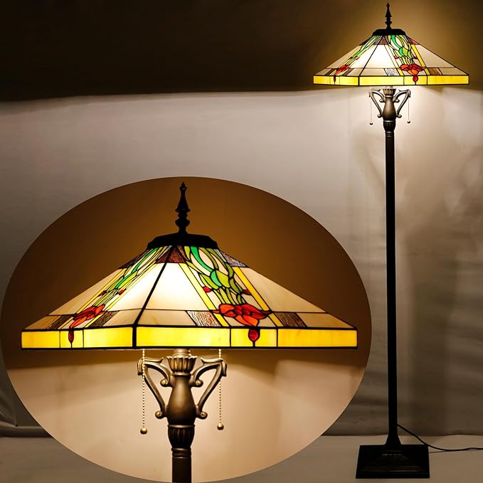 Tiffany Floor Lamp Tulip Flower Mission Style Stained Glass Standing Reading Light 16X16X64 Inch
