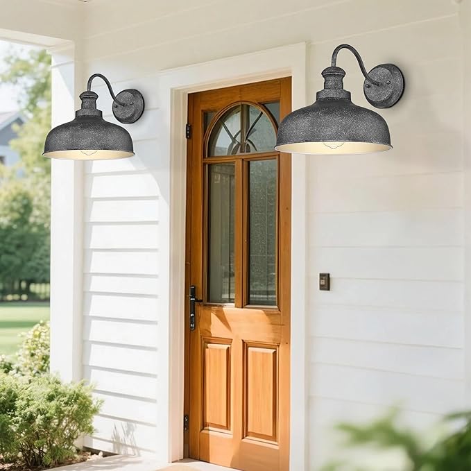 Outdoor Farmhouse Barn Light, Outside Wall Sconce, Weather Resistant Anti-Rust Farmhouse Exterior Wall Lighting Fixture, Outdoor Lantern Lamp for Porch, Garage, Patio, Entryway (Antique Black, 6 Pack)