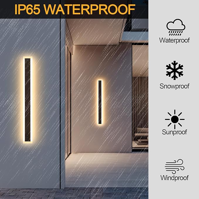 92.5 Inch 1 Pack Modern Outdoor Wall Light 3000K-6000K Dimmable Black Exterior Light Fixtures Wall Mount Ip65 Waterproof Modern Porch Lights Wall Sconce for Patio Garage Garden
