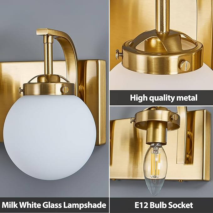 3 Lights Bathroom Vanity Light Fixtures Over Mirror Modern Gold Wall Sconce Vanity Light for Bathroom Lighting