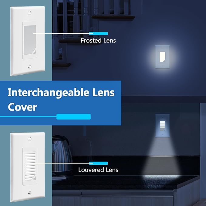LIDER Full Face LED Decorator Guide Light with Automatic Daylight Sensor, Decorator Night Light, 120VAC/15A, LGL-FL-WWP, UL Listed, White, Wall Plate Included
