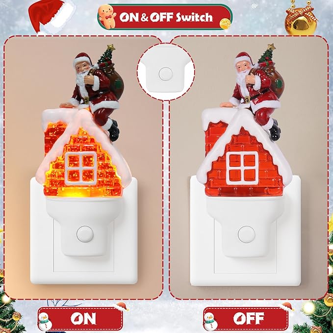 Christmas Santa Night Light Plug into Wall Glitter Water Nightlight with USB/Outlet Options, Christmas Decorative Nightlight for Bedroom Kitchen Nursery Hallway Holiday Decorations Gifts (Santa)