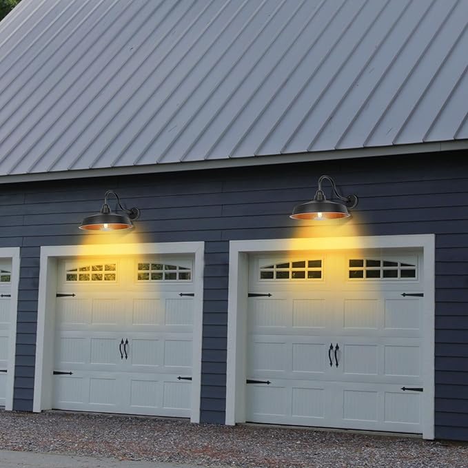 Dusk to Dawn Barn Light Outdoor, 16 Inch Dome Large Farmhouse Exterior Light Fixture Wall Mount, Industrial Outdoor Wall Sconce Outside for House, Shop, Porch, Garage, DDRZ020 GD-2PACK