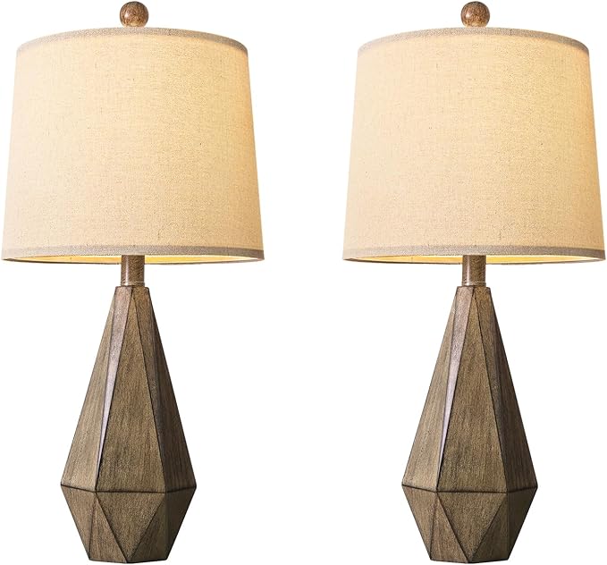PoKat 23'' Farmhouse Table Lamps Set of 2, Brown Rustic Lamps for Living Room Bedroom Night Stands, Bedside Nightstands Living Room Table Lamps for End Side Table, Dark Wood Grain